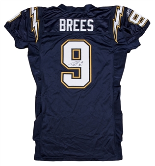 2003 Drew Brees Game Used, Signed and Photo Matched San Diego Chargers Navy Blue Jersey - Authenticated For 3 Games! (MeiGray & JSA) 
